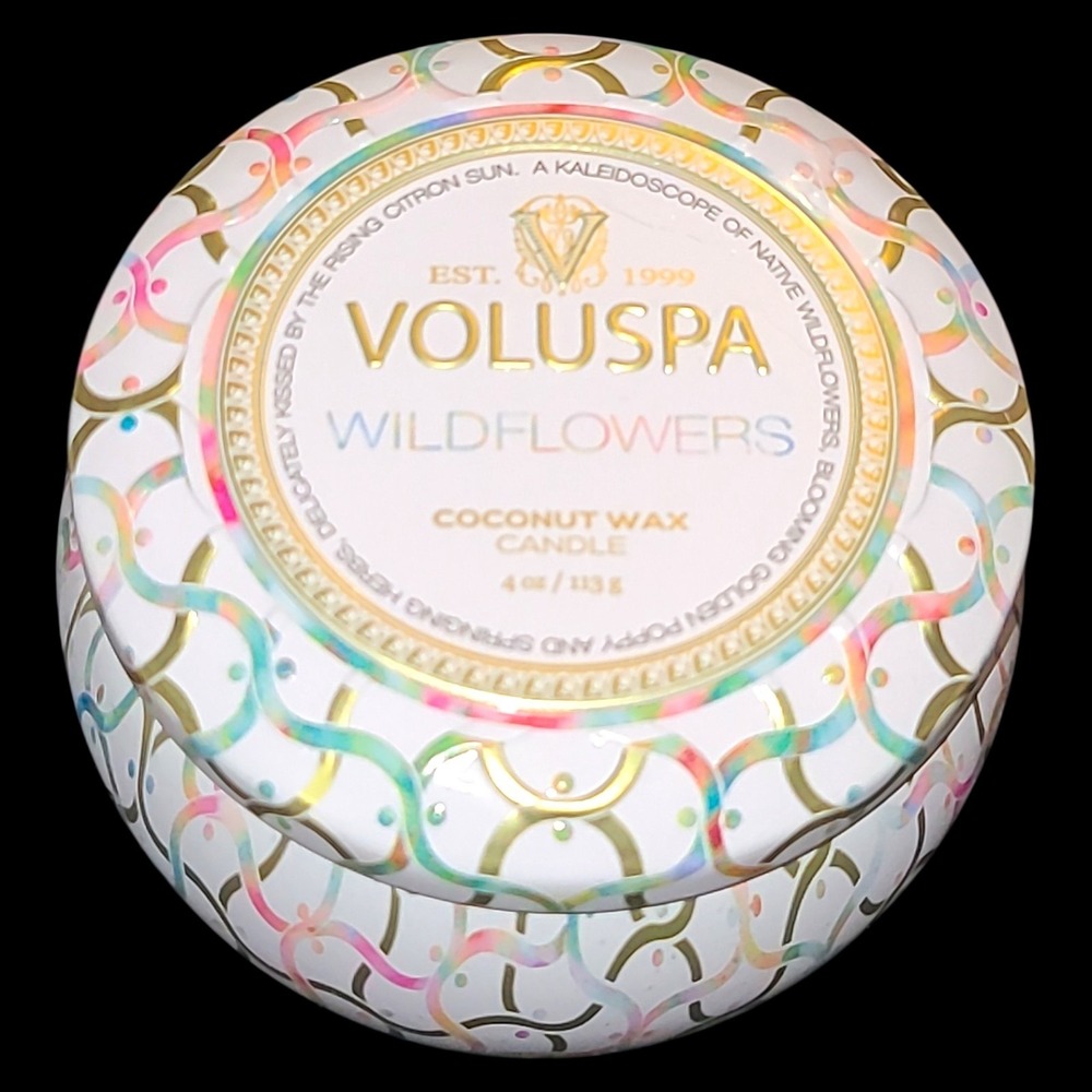 New‎ 3" Voluspa Wildflowers Candle 4 Oz Coconut Wax Colorful Tin